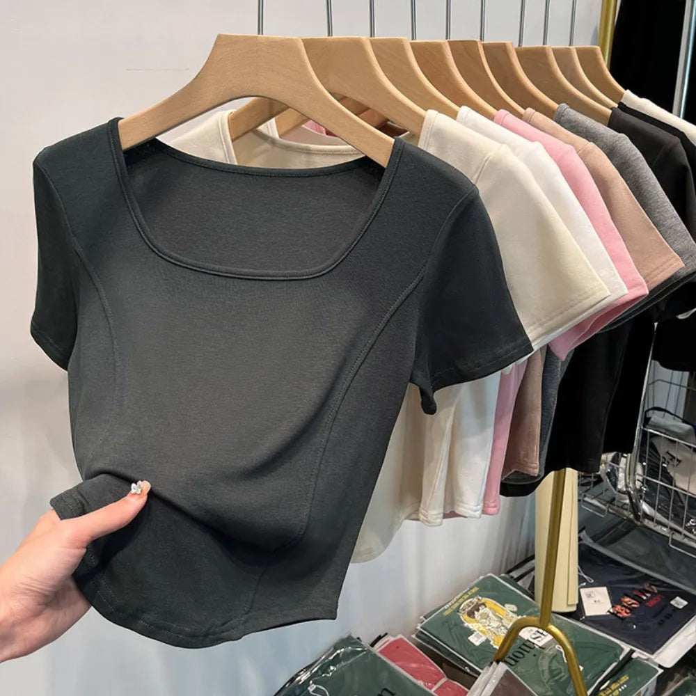 Square Neck Slim Crop Top