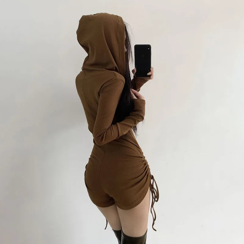 Hooded Slim Jumpsuit Shorts