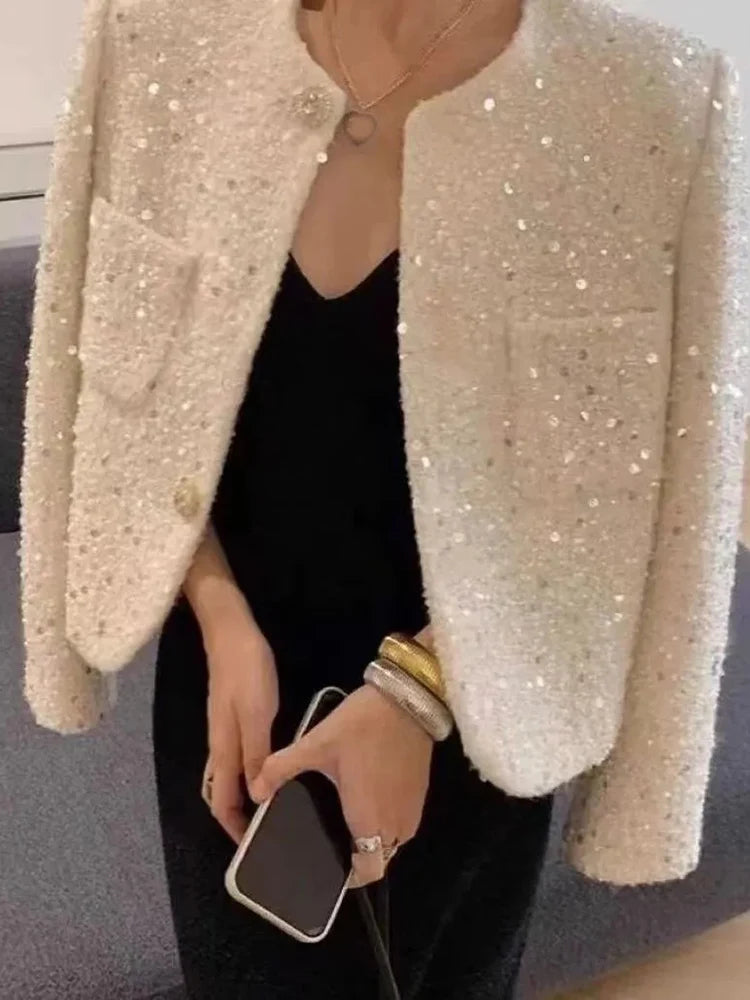 Sequin Tweed Slim Jacket