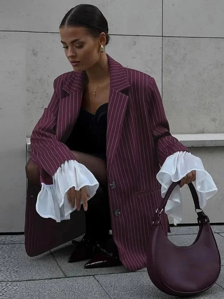 Burgundy Stripe Blazer Coat