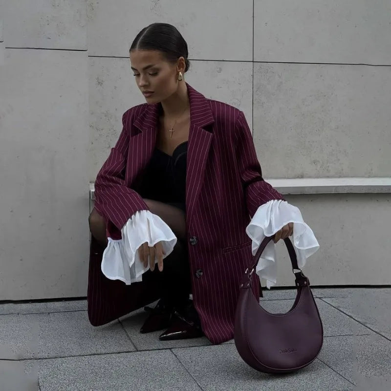 Burgundy Stripe Blazer Coat