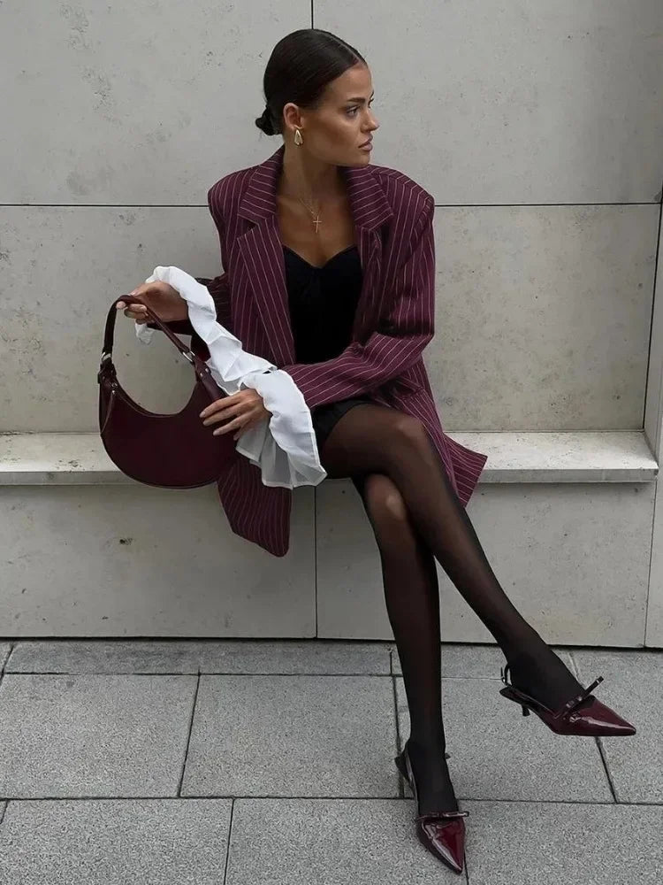 Burgundy Stripe Blazer Coat