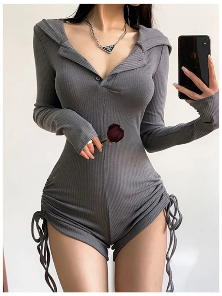 Hooded Slim Jumpsuit Shorts