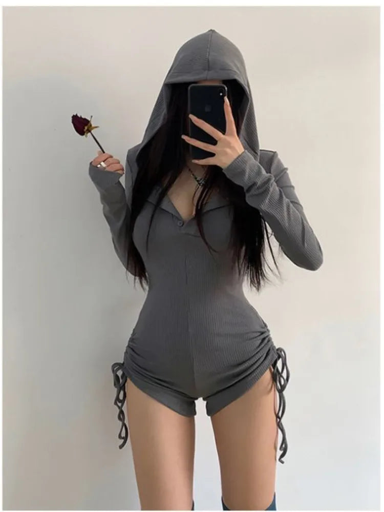 Hooded Slim Jumpsuit Shorts
