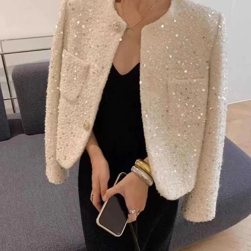 Sequin Tweed Slim Jacket