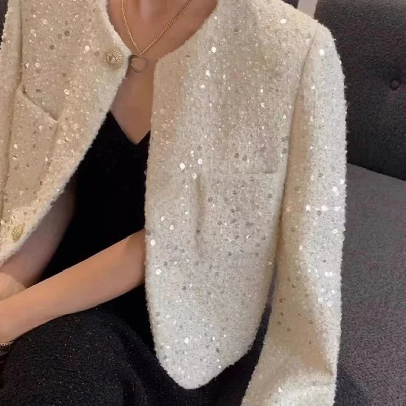 Sequin Tweed Slim Jacket