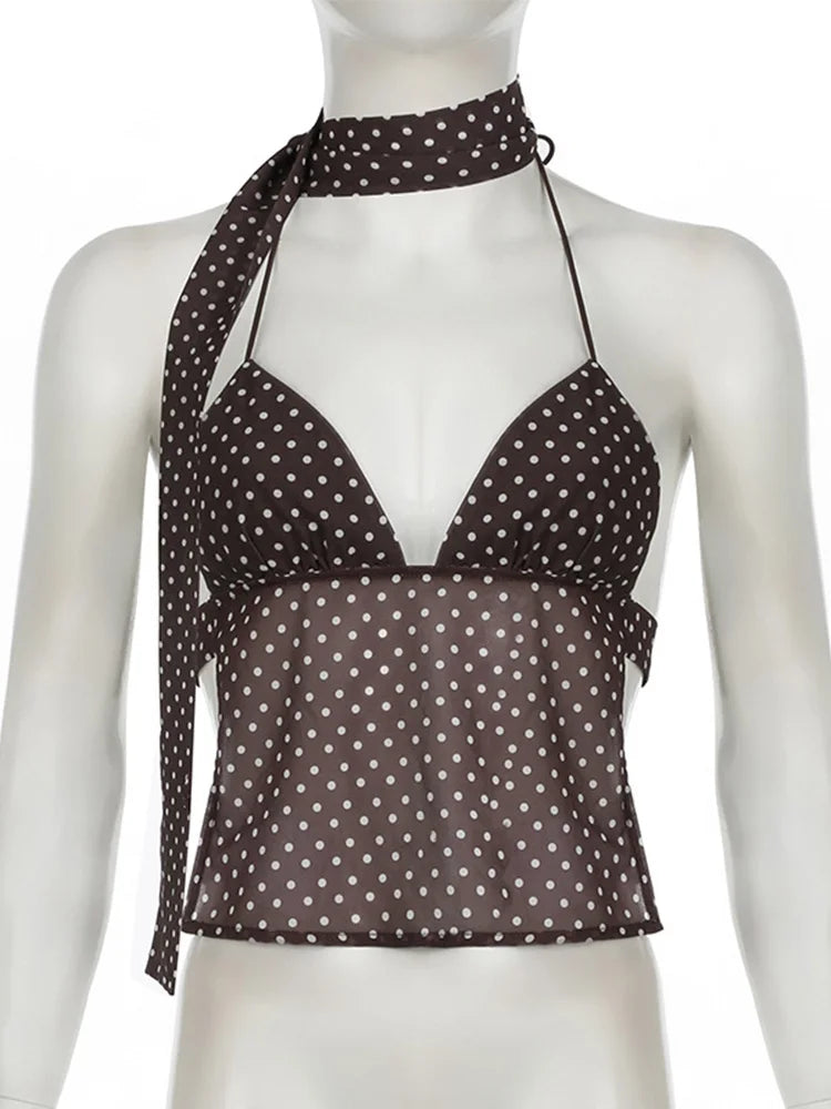 Polka Dot Spaghetti Strap Camisole Top