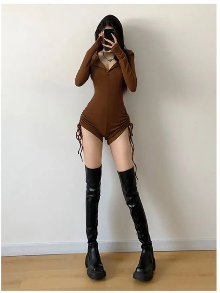 Hooded Slim Jumpsuit Shorts