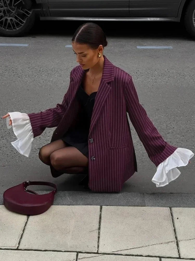 Burgundy Stripe Blazer Coat