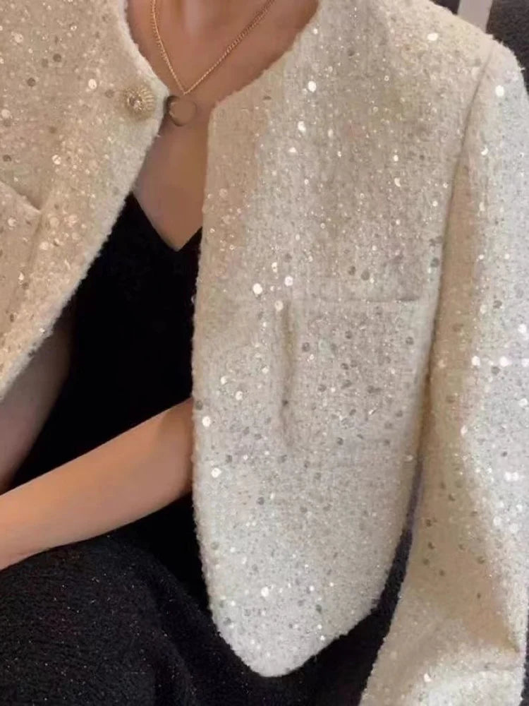 Sequin Tweed Slim Jacket