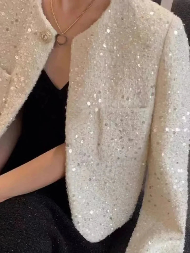 Sequin Tweed Slim Jacket
