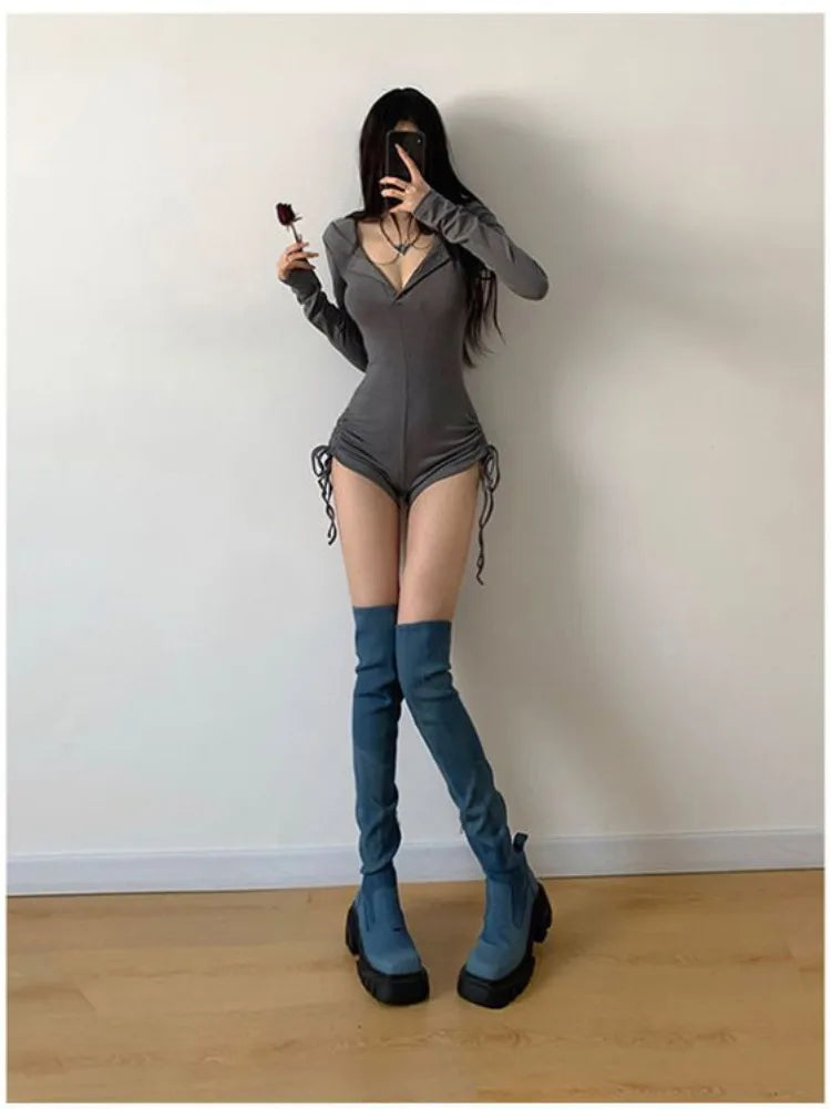 Hooded Slim Jumpsuit Shorts