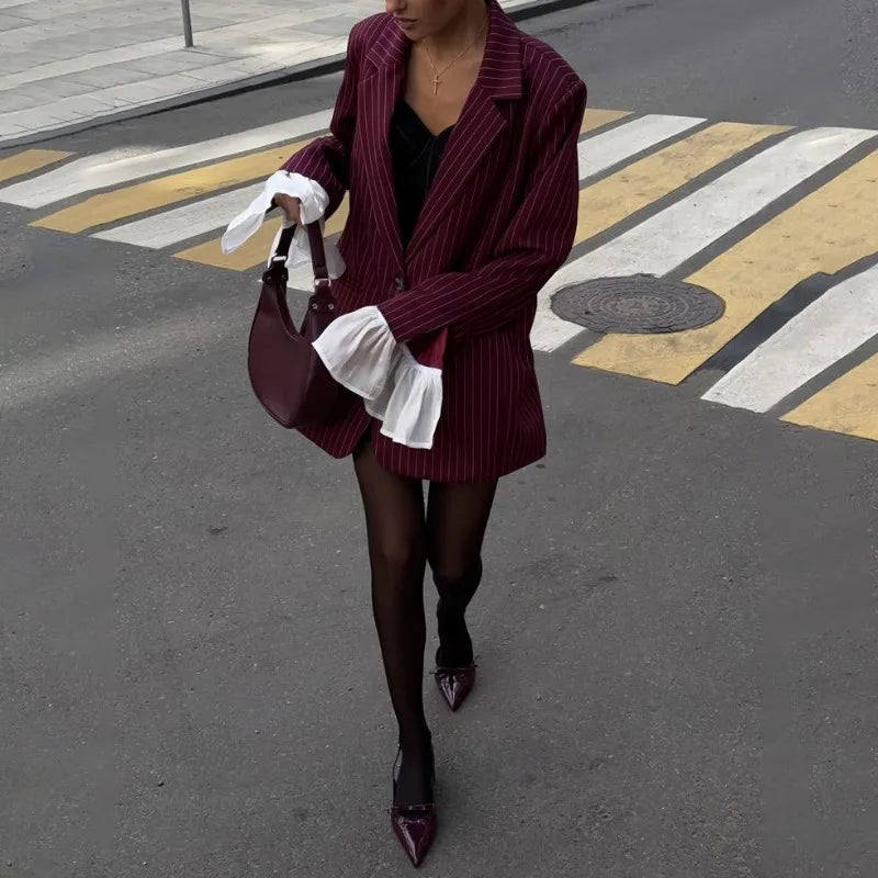 Burgundy Stripe Blazer Coat