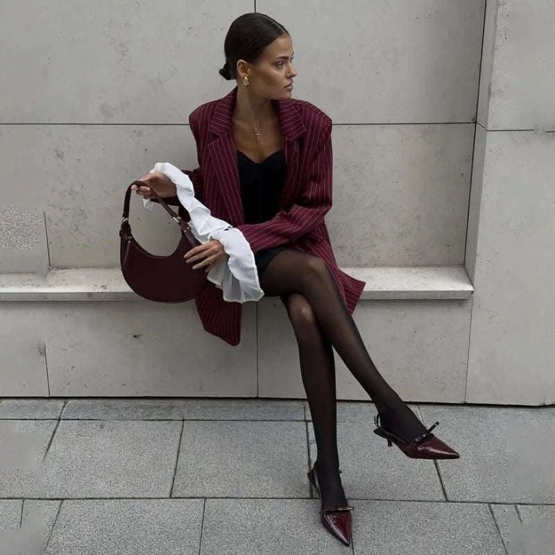 Burgundy Stripe Blazer Coat