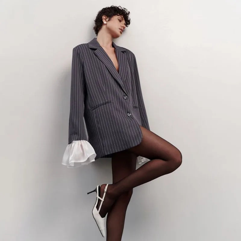 Burgundy Stripe Blazer Coat