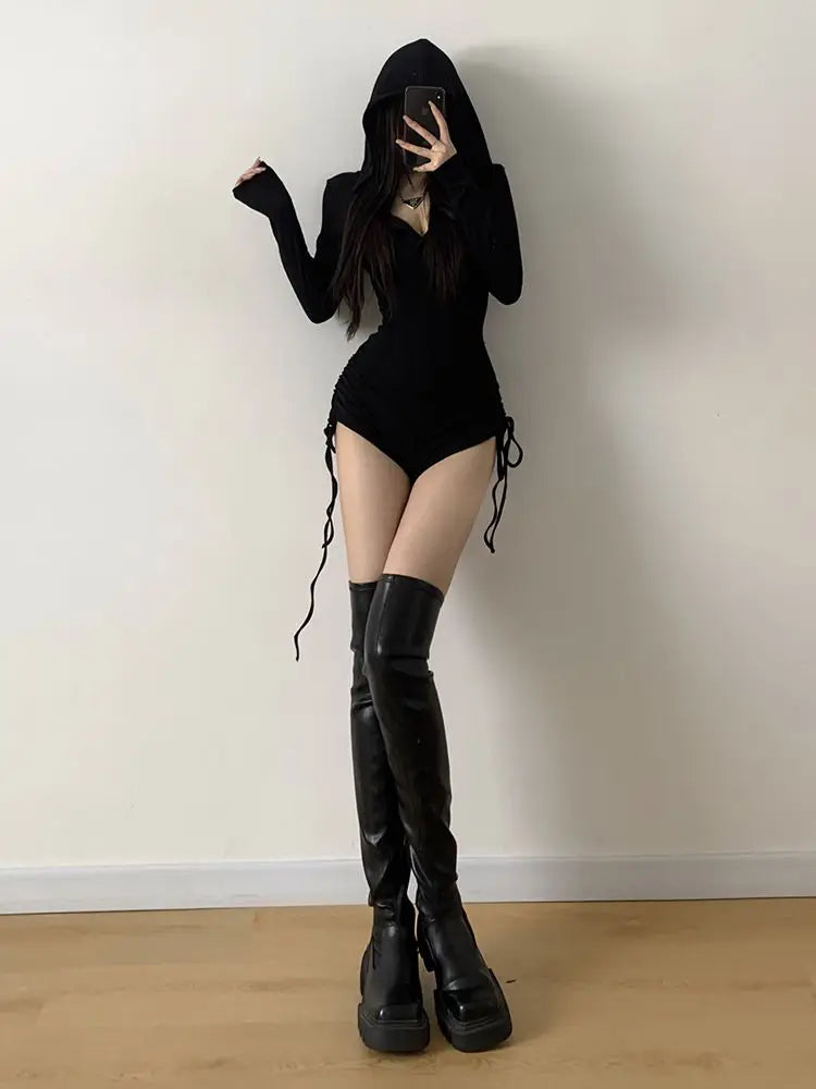 Hooded Slim Jumpsuit Shorts