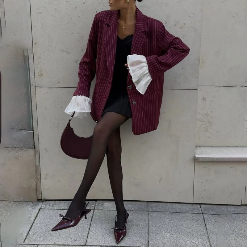Burgundy Stripe Blazer Coat