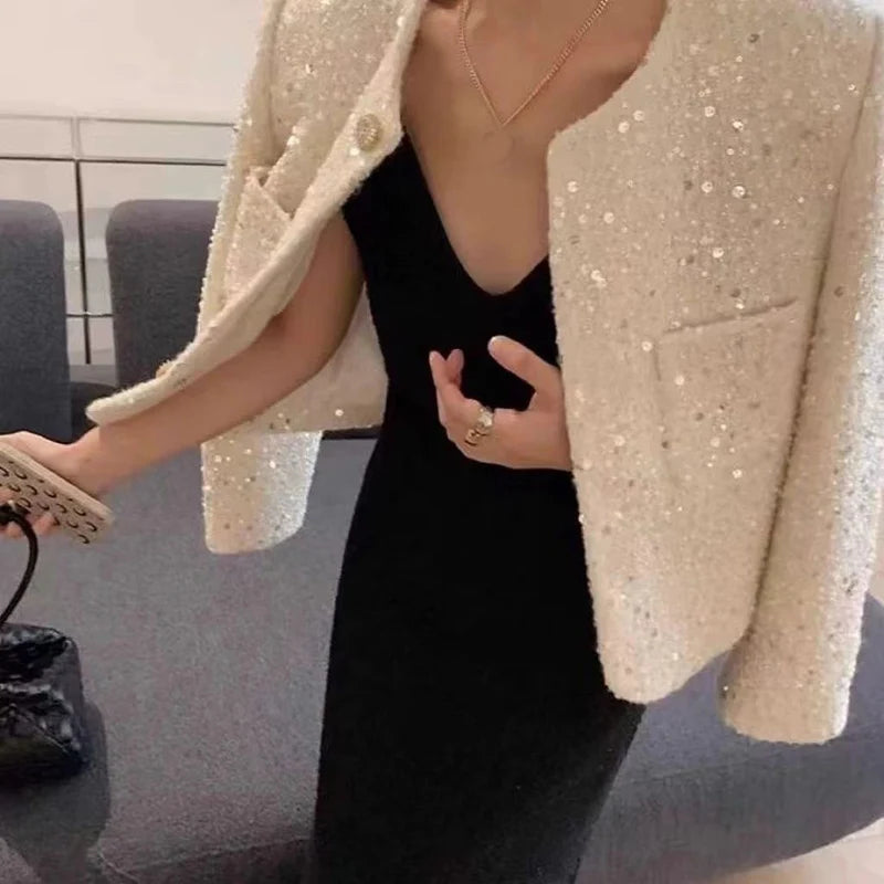 Sequin Tweed Slim Jacket
