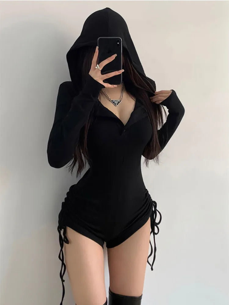 Hooded Slim Jumpsuit Shorts