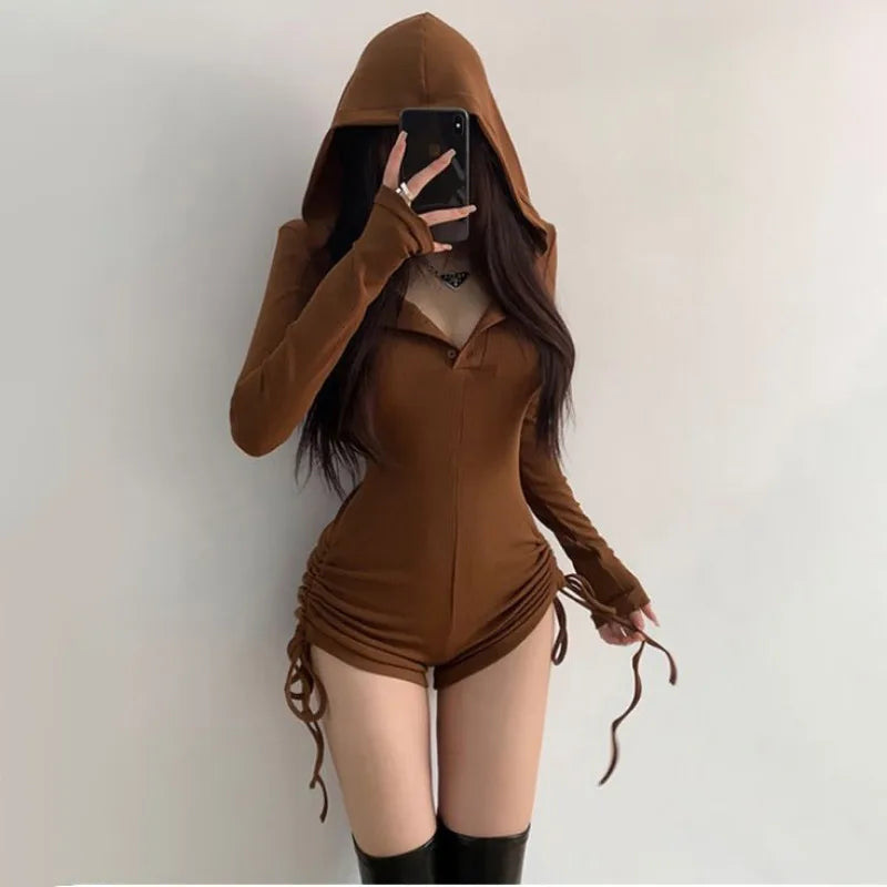 Hooded Slim Jumpsuit Shorts