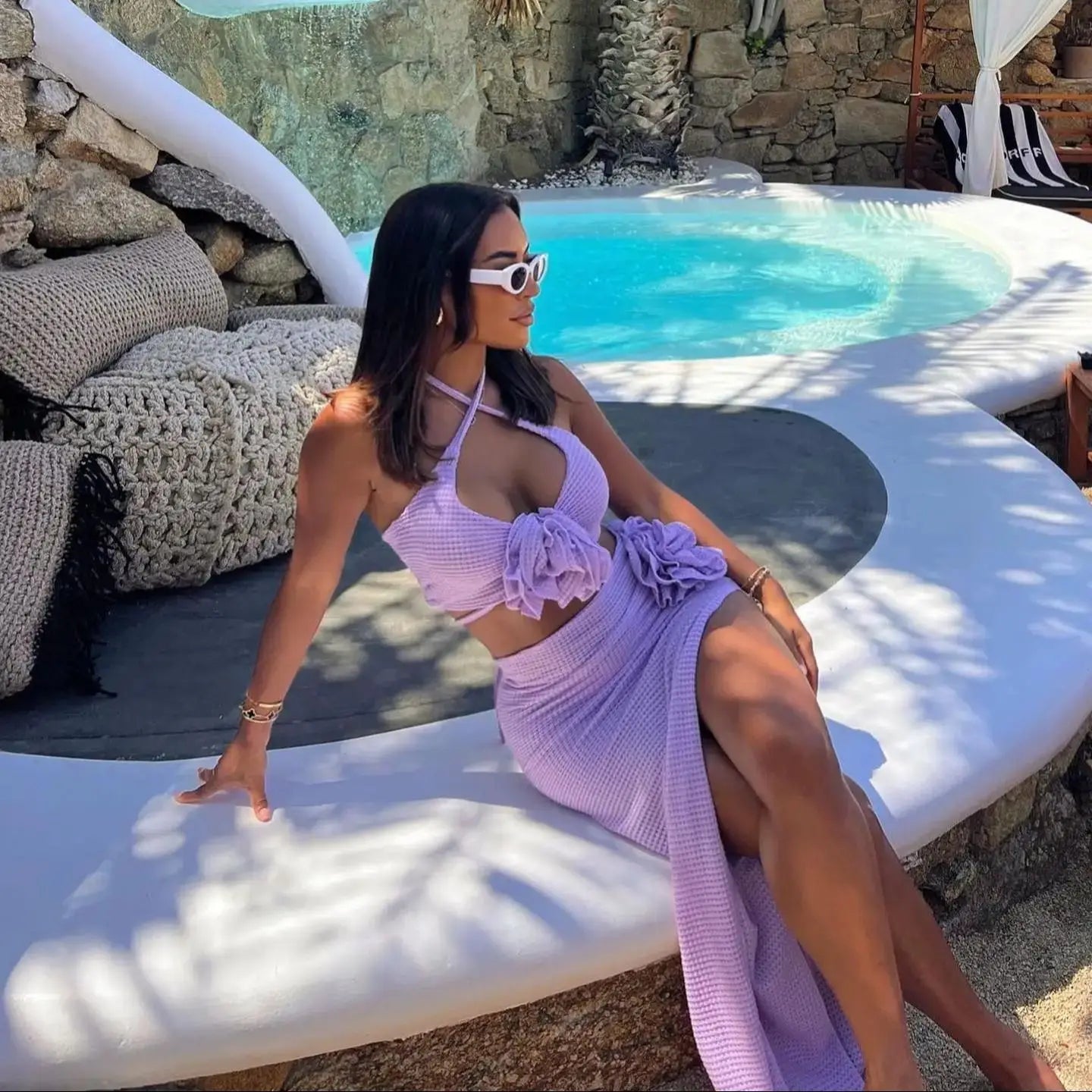 3-Piece Floral Bikini Set with Beach Skirt