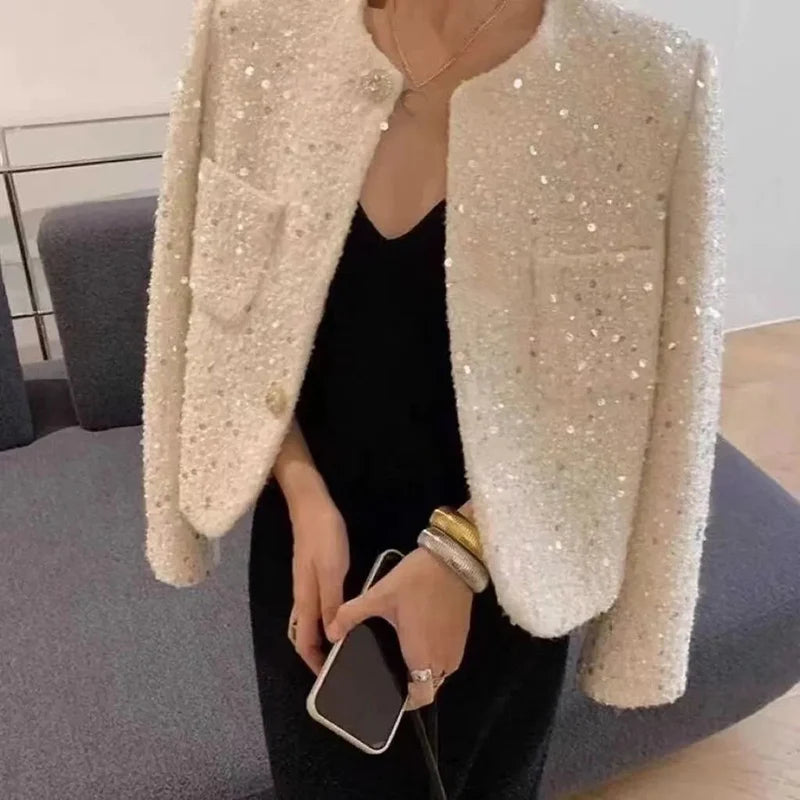 Sequin Tweed Slim Jacket