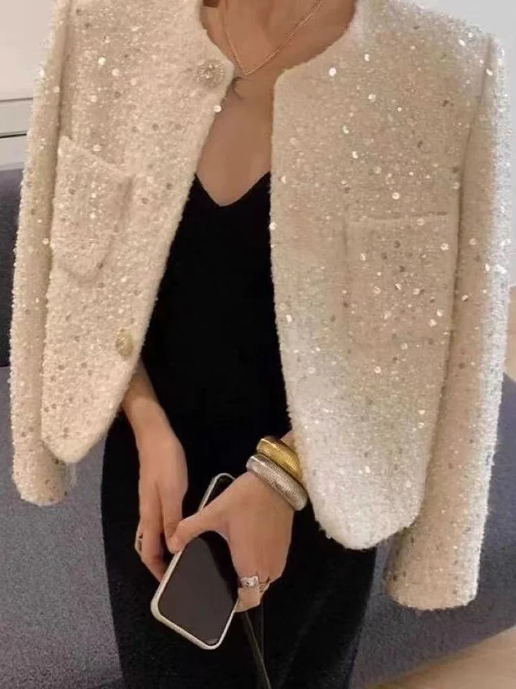 Sequin Tweed Slim Jacket