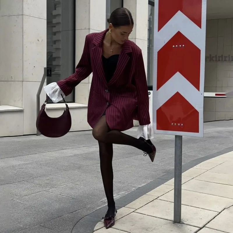 Burgundy Stripe Blazer Coat