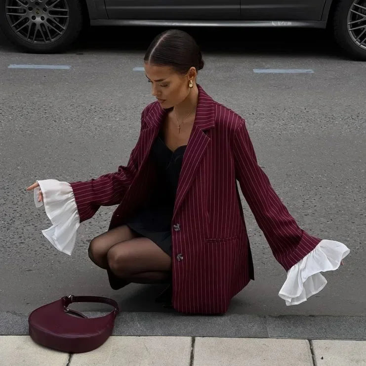Burgundy Stripe Blazer Coat