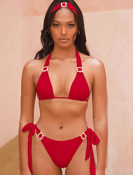 Burgundy Bikini Set with Gold Detail