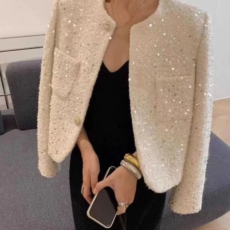 Sequin Tweed Slim Jacket
