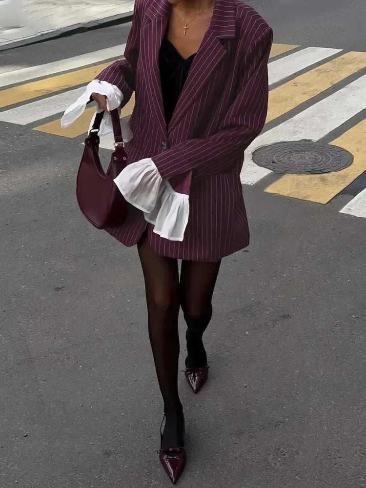 Burgundy Stripe Blazer Coat