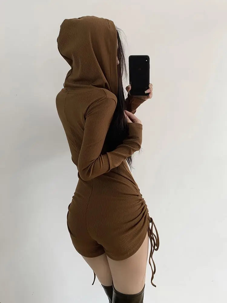 Hooded Slim Jumpsuit Shorts
