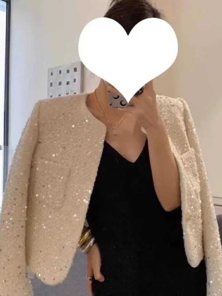 Sequin Tweed Slim Jacket