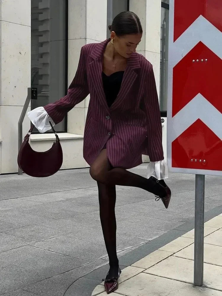 Burgundy Stripe Blazer Coat