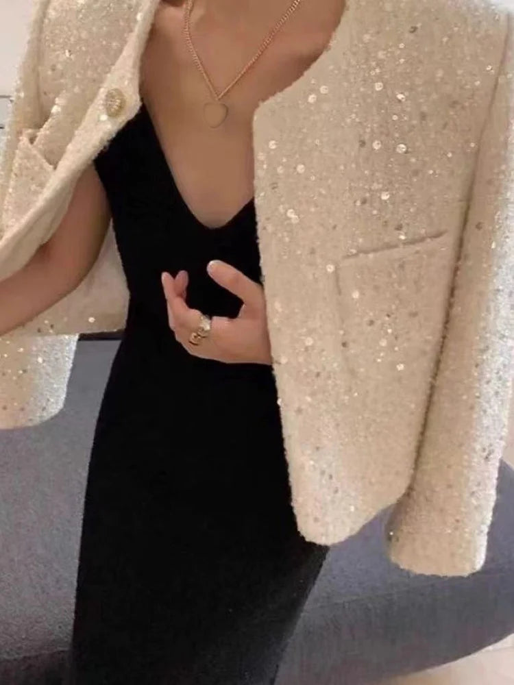 Sequin Tweed Slim Jacket
