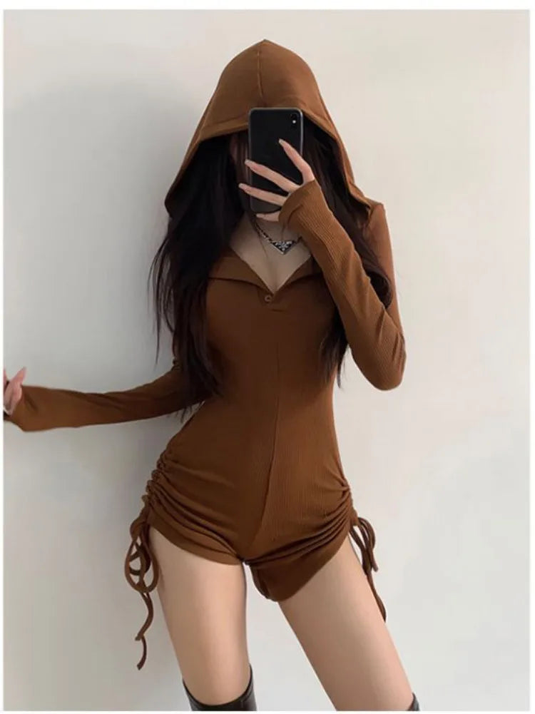Hooded Slim Jumpsuit Shorts