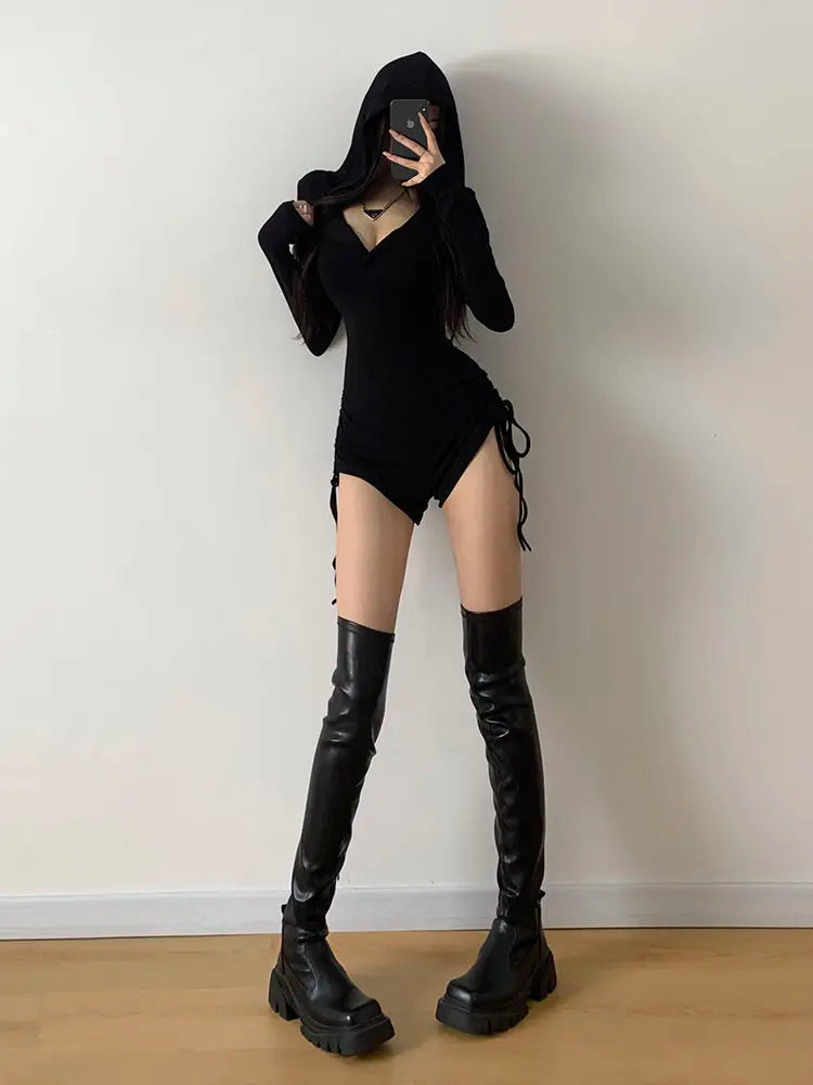 Hooded Slim Jumpsuit Shorts