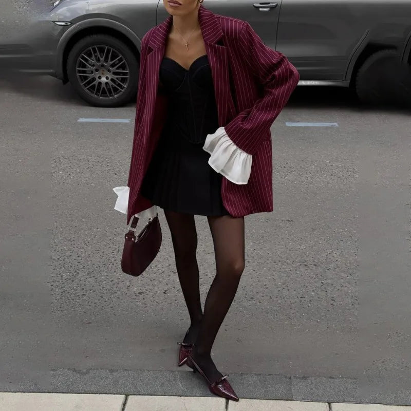 Burgundy Stripe Blazer Coat
